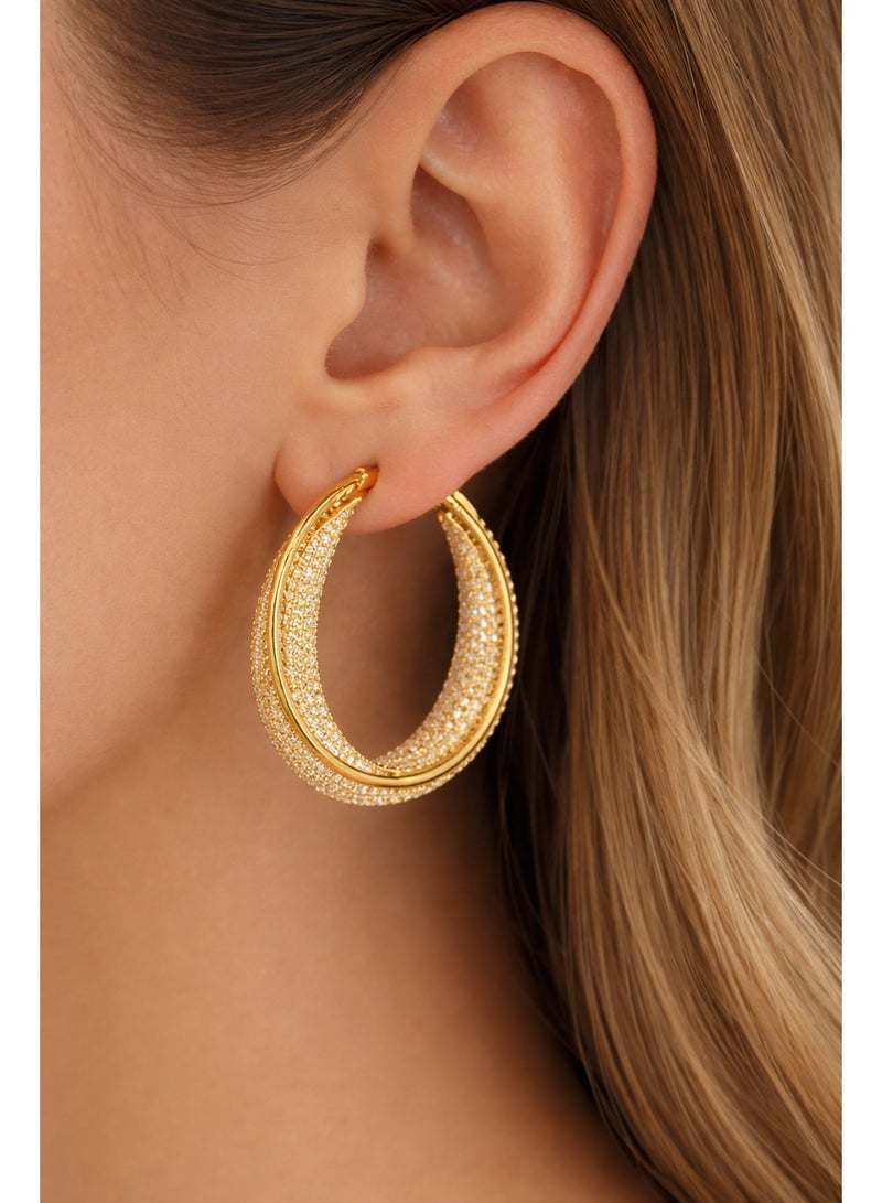 3Diamonds Gold Plated Hoop Earrings for Women | Sparkling Stones, Elegant Design - Image 3